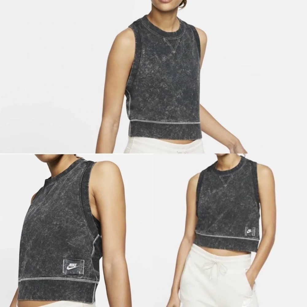 Nike Stand Out Sleeveless crop top distressed faded black street style top large